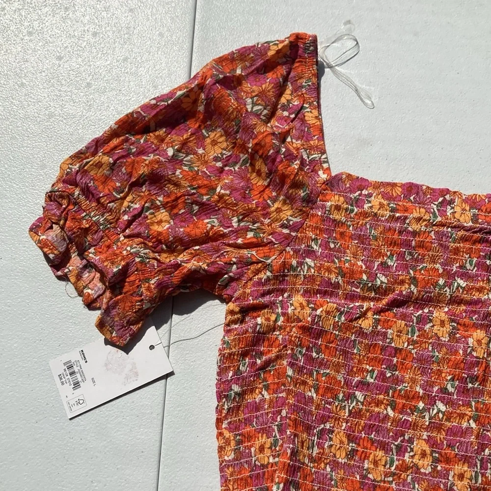 3/$24 SO crop top floral print smocked bodice puff sleeve boho cottagecore L jr - Picture 14 of 17